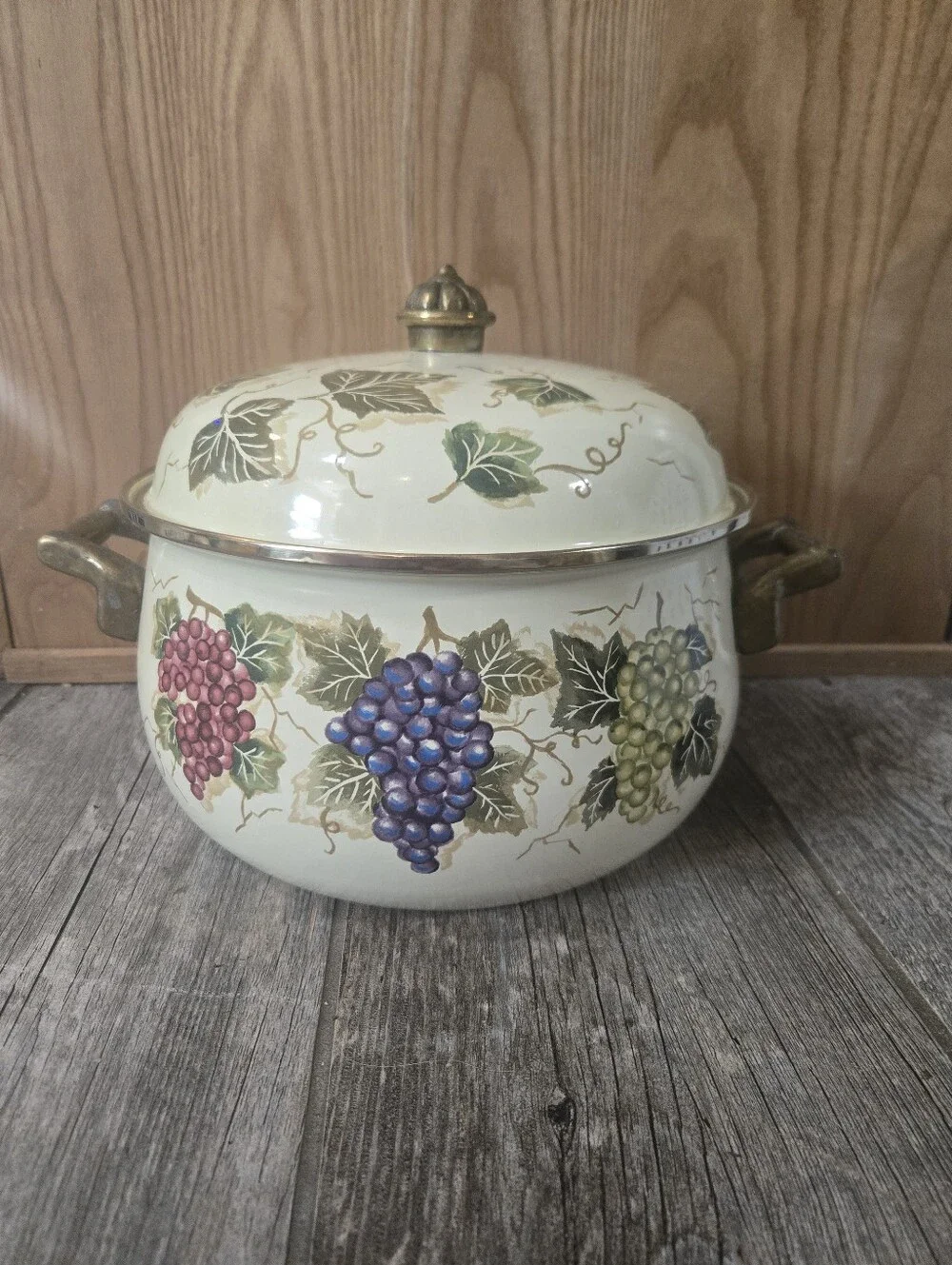 Tabletops Unlimited Vitroceramic Enamel Tuscan Grapes Dutch Oven/Stock Pot w Lid